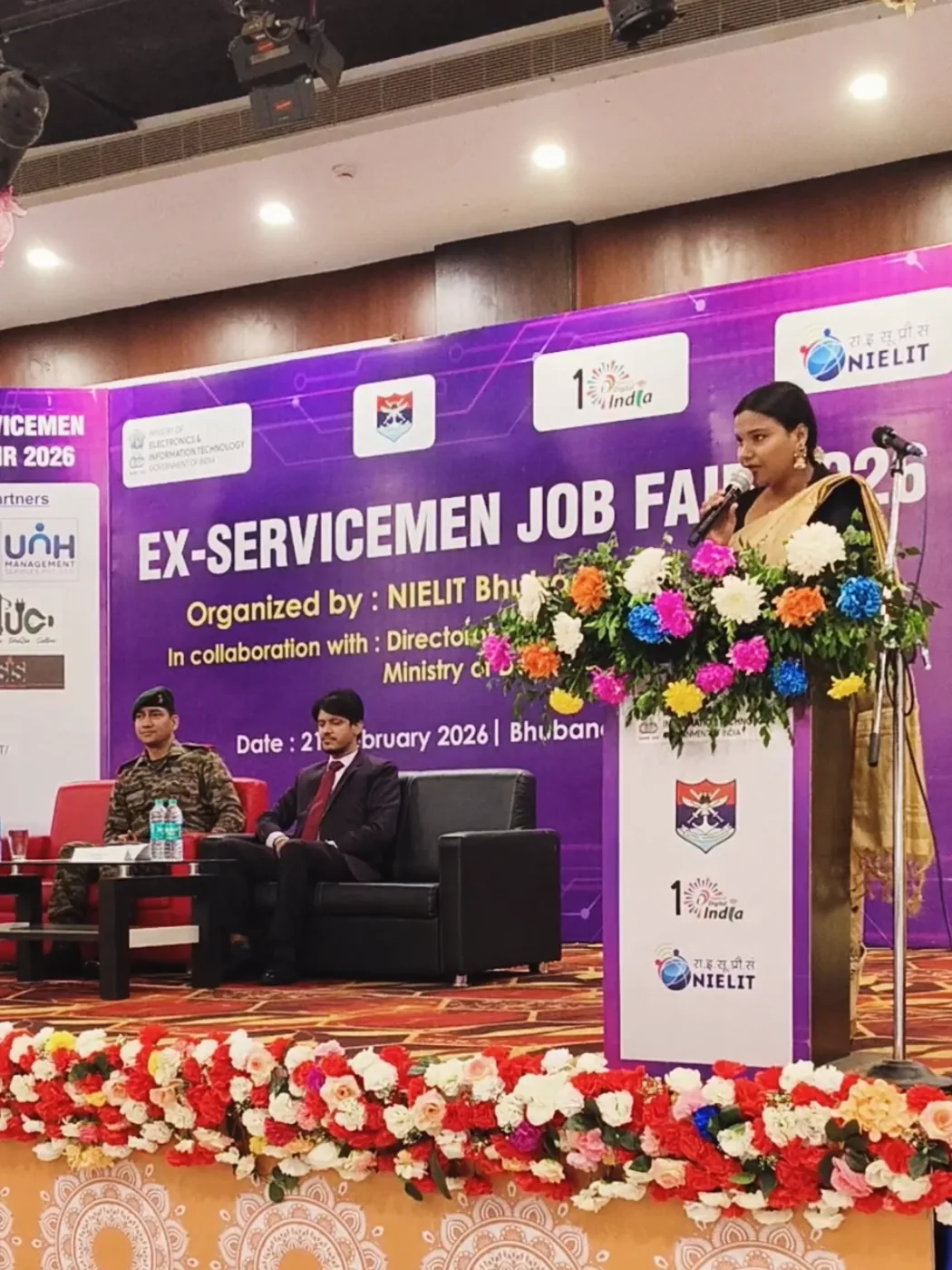 On stage at the NIELIT Ex-Servicemen Job Fair with the chief guests